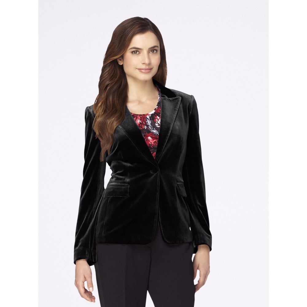 Tahari Black Velvet Single-Button Blazer